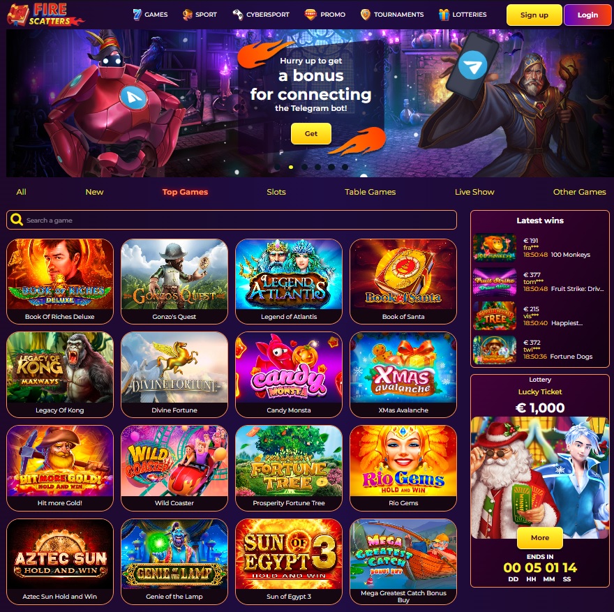 Firescatters casino features.