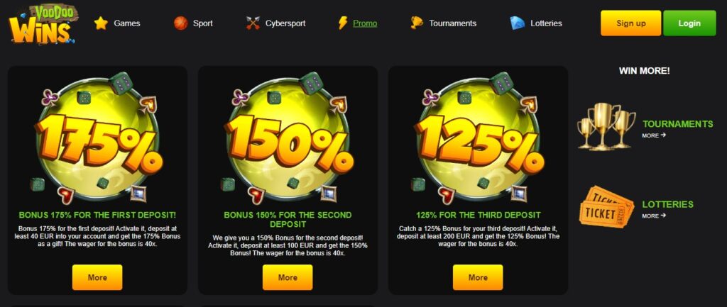 VoodooWins casino bonuses and promo.