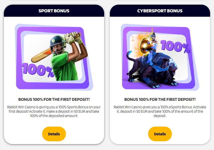 Rabbitwin Casino sport and cybersport bonuses.