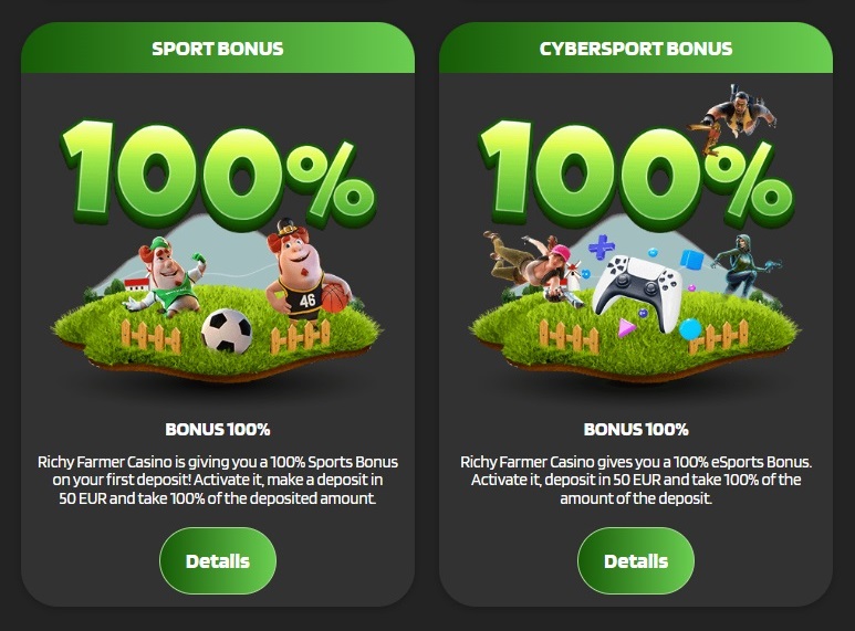 RichyFarmer casino sport and cybersport bonuses.