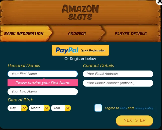 Create a Amazon Slots Casino Account.