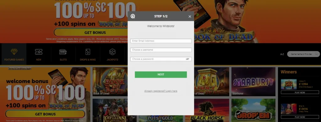 WildSlots Online Casino Registration