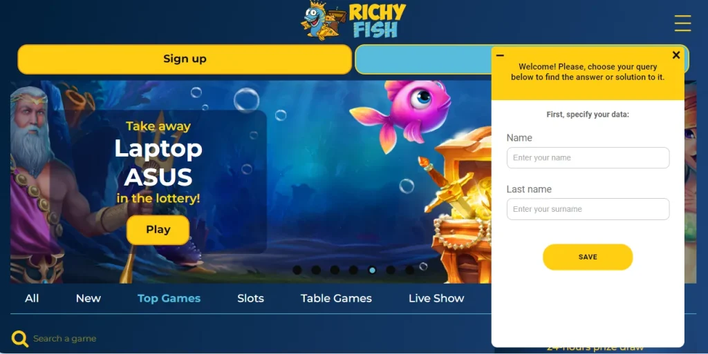 Customer Support at Richy Fish Casino.