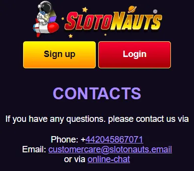 Customer Support at Slotonauts Casino.