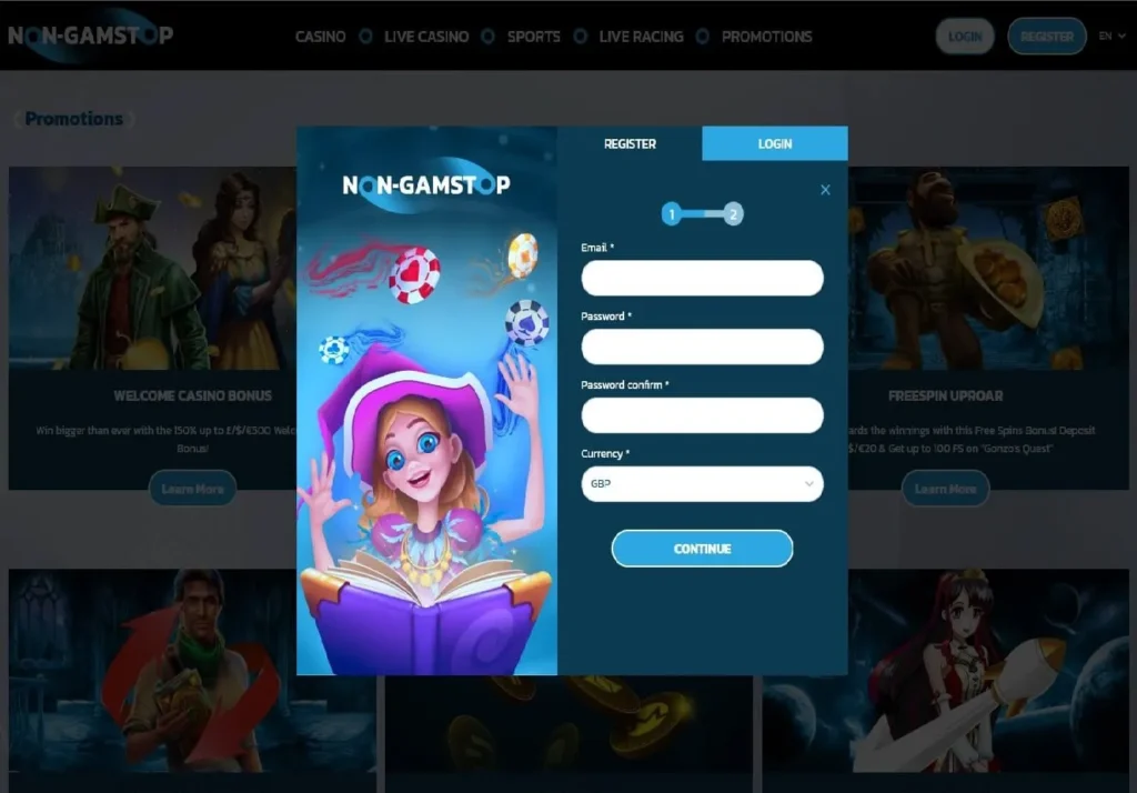 Register form at Non-Gamstop casino