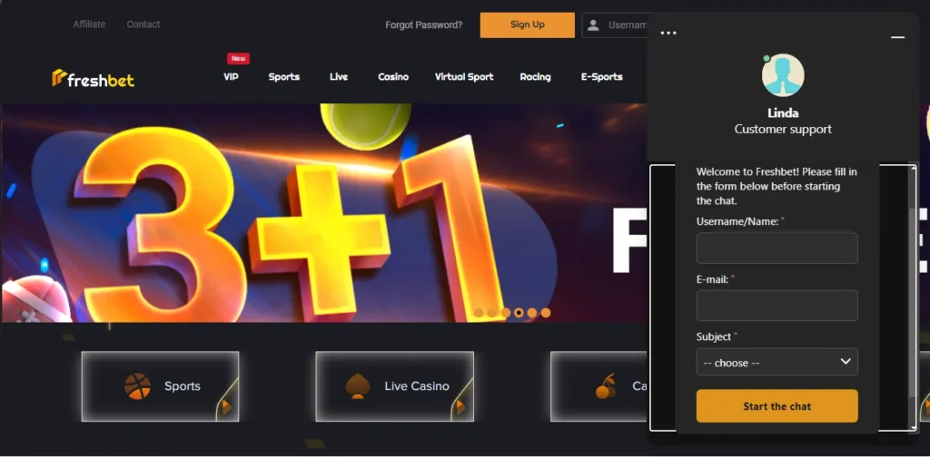 Customer support at Freshbet Casino