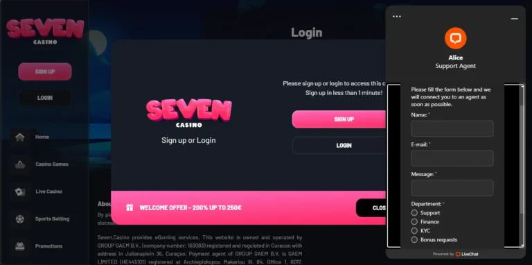 Customer support at Seven Casino