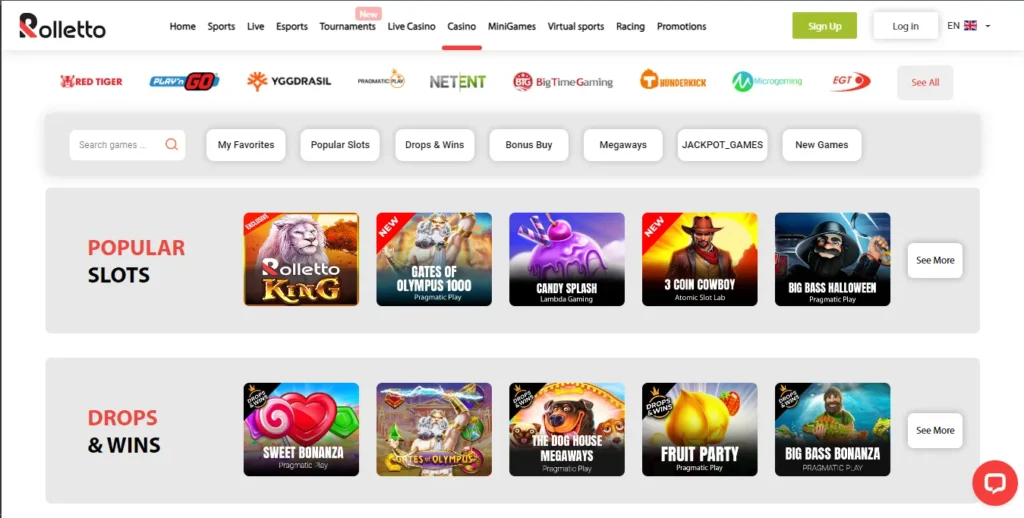 Hot featured games at Rolletto Casino