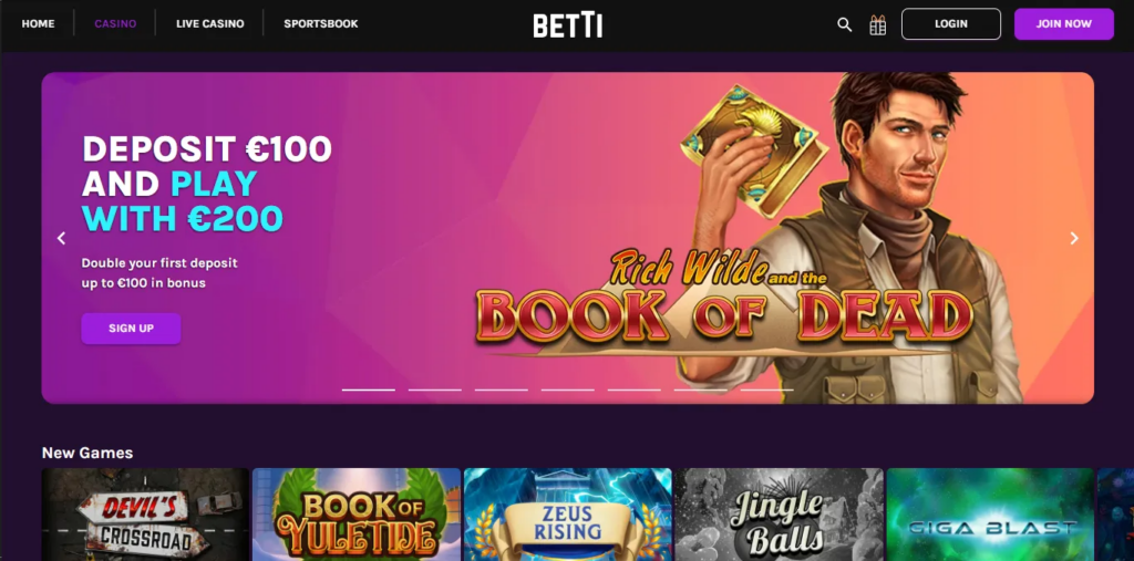 Betti Casino main page