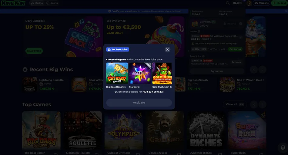 NineWin Casino promo