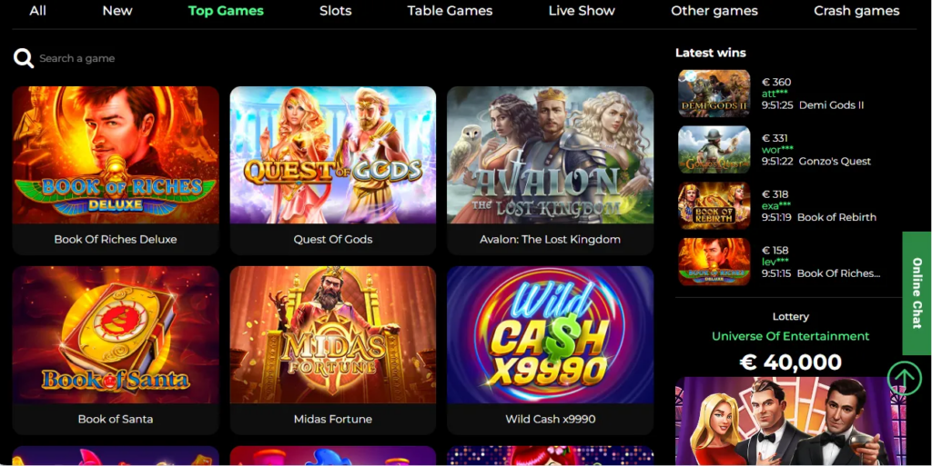 Games at Slots Charm Casino