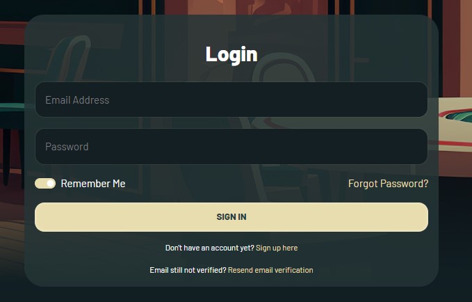 Login page by Palm Casino