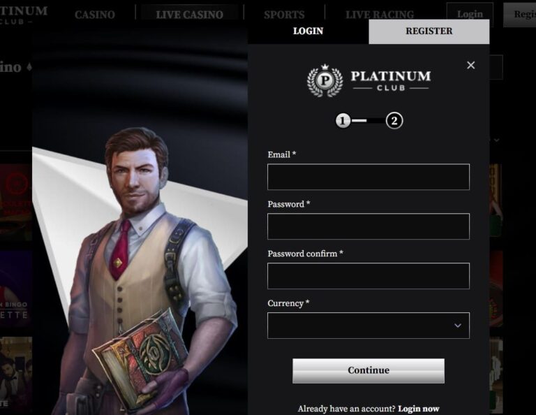 Register folder at Platinum Club VIP Casino