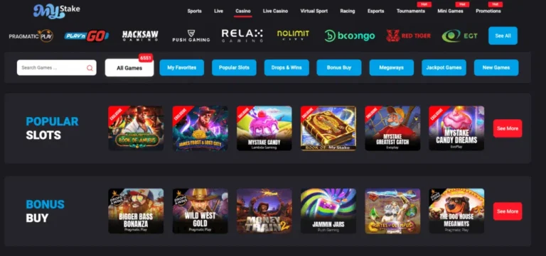 Popular games at MyStake Casino