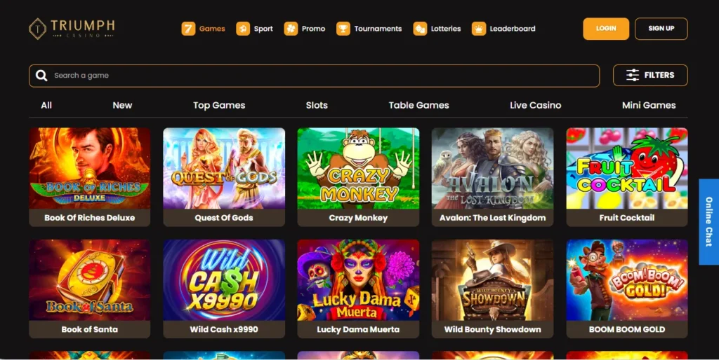 Popular games at Triumph Casino