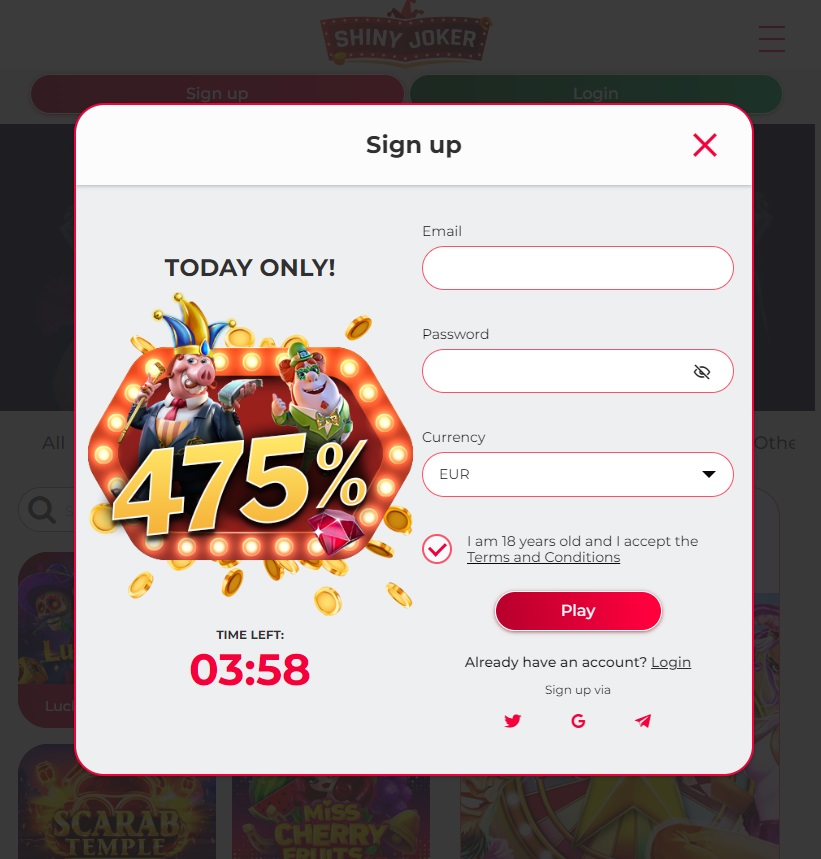 Sign up by Shiny Joker Casino