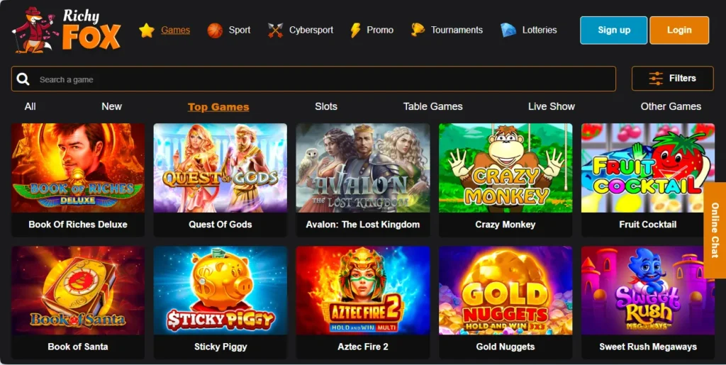 Top games by Richy Fox Casino