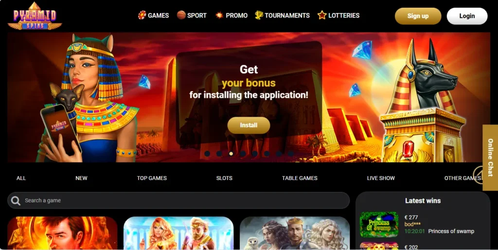 Pyramid Spins Casino page