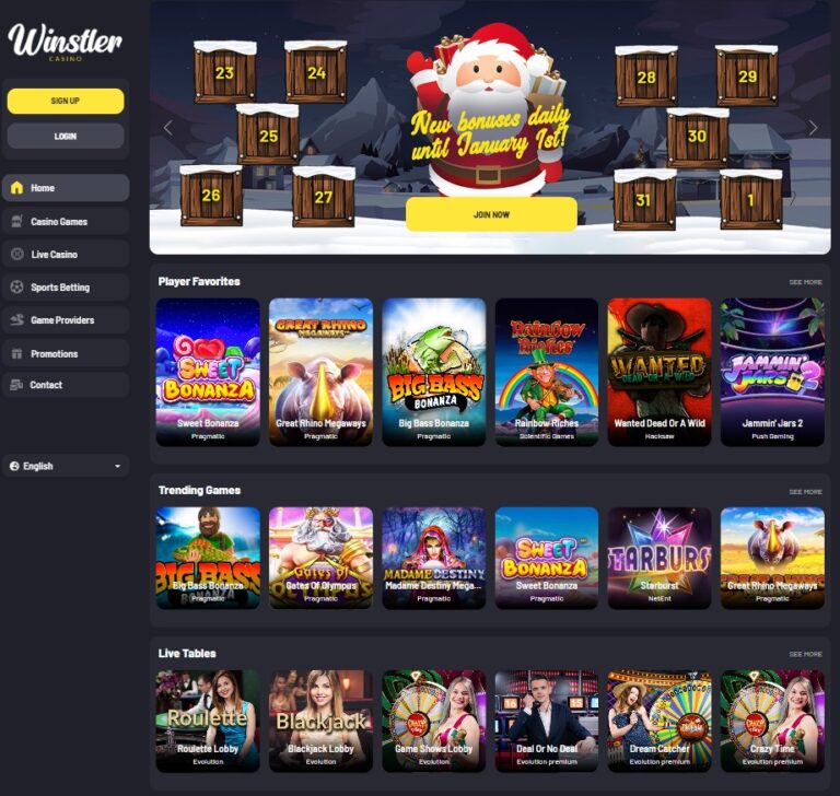 Main page at Winstler Casino