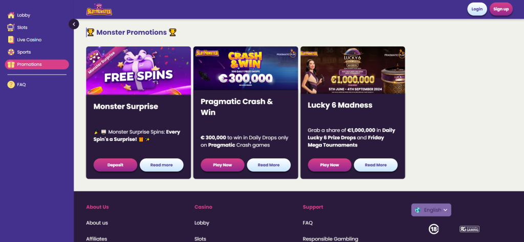 Look at promotions on SlotMonster casino