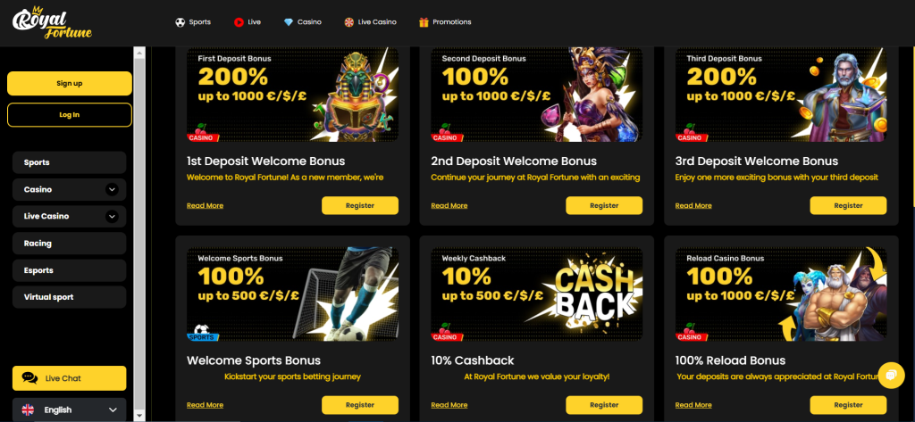 Choose Promotions on Royal Fortune Casino