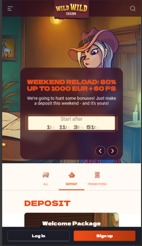 Mobile version of WildWild casino