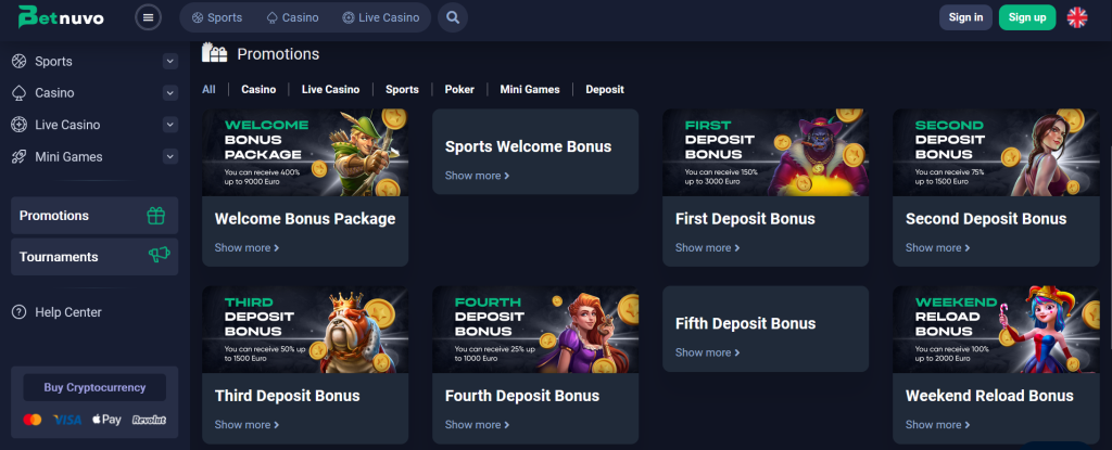 Look at Promotions on Betnuvo Casino