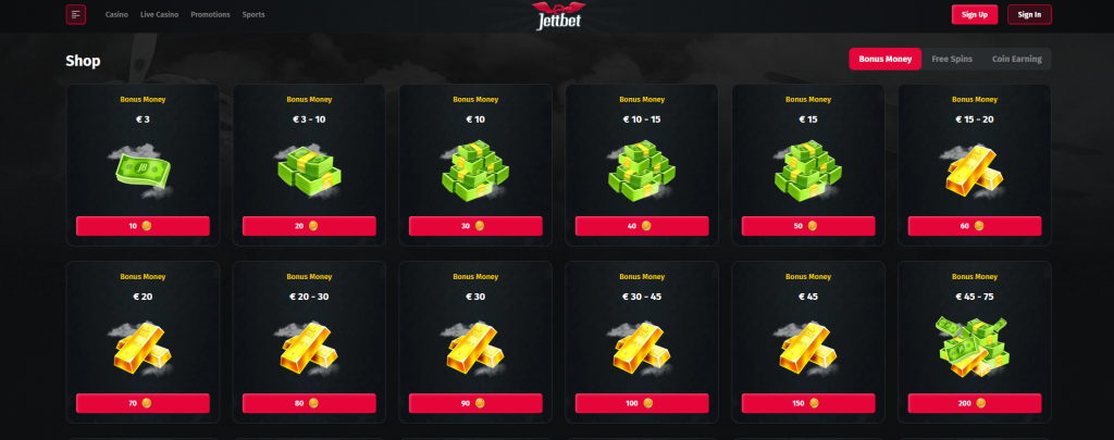 Look at shop on JettBet casino