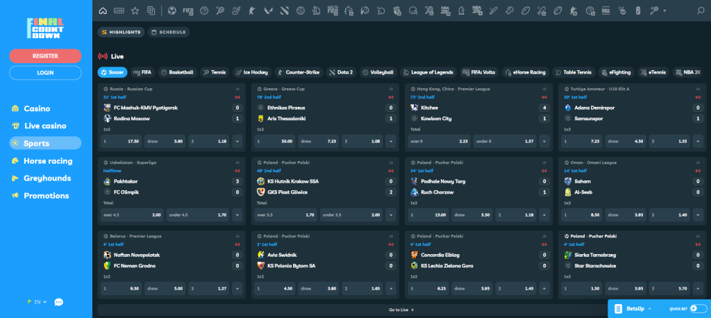 Betting sports at Final Countdown Casino