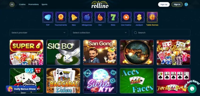 Choose your game at Rollino casino