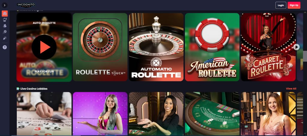 Incognito casino live games