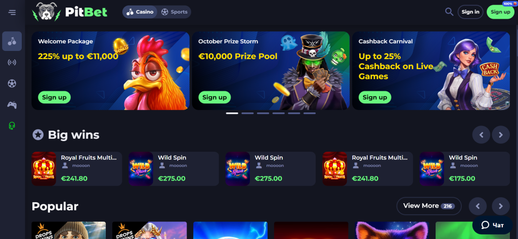 Pitbet casino main page