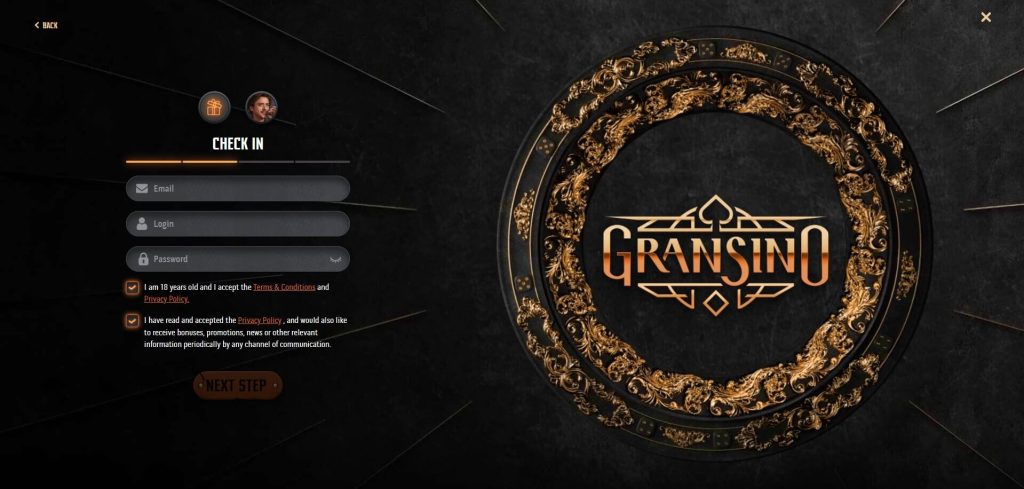 Gransino Casino Sign Up Form